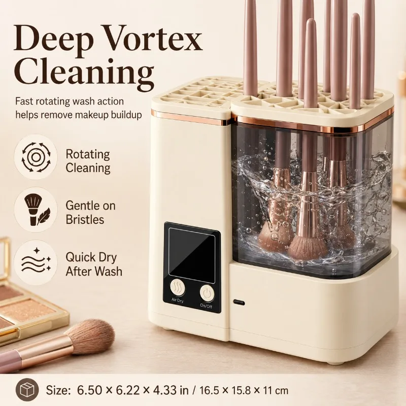 Electric Makeup Brush Washer and Dryer Machine 3000mAh Type-C Cosmetic Brush Cleaner with LCD Display Dustproof Storage Kit Tool view 2
