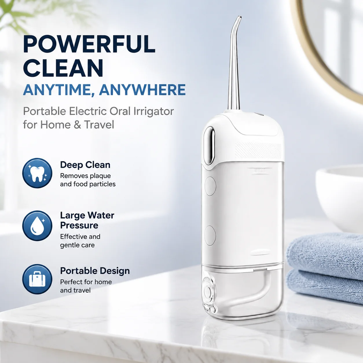 Portable Electric Oral Irrigator Water Flosser Dental Cleaner Large Water Pressure for Home Travel