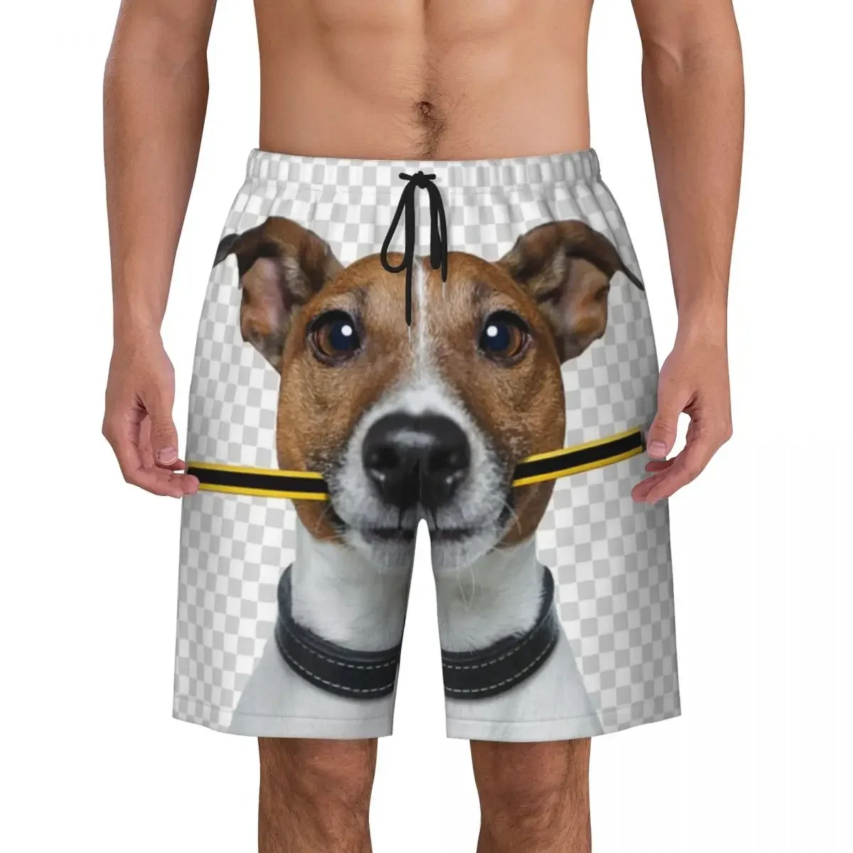 Jack Russell Terrier Dog With Pencil Men Swim Trunks Swimwear Quick Dry Beach Board Shorts Animal Swimming Boardshorts