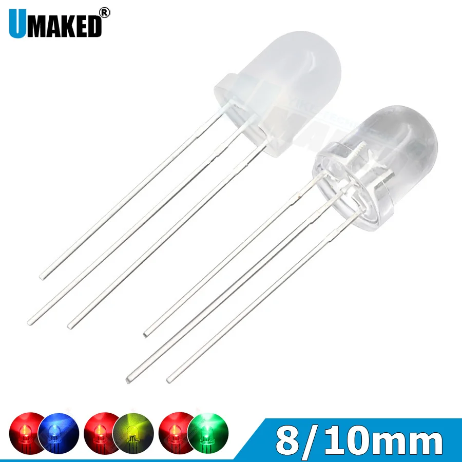 

1000pcs 8/10mm 3Pin LED Common Cathode/Common Anode Tri-Color Emitting Diodes RGB Foggy/Transparent Highlight for arduino