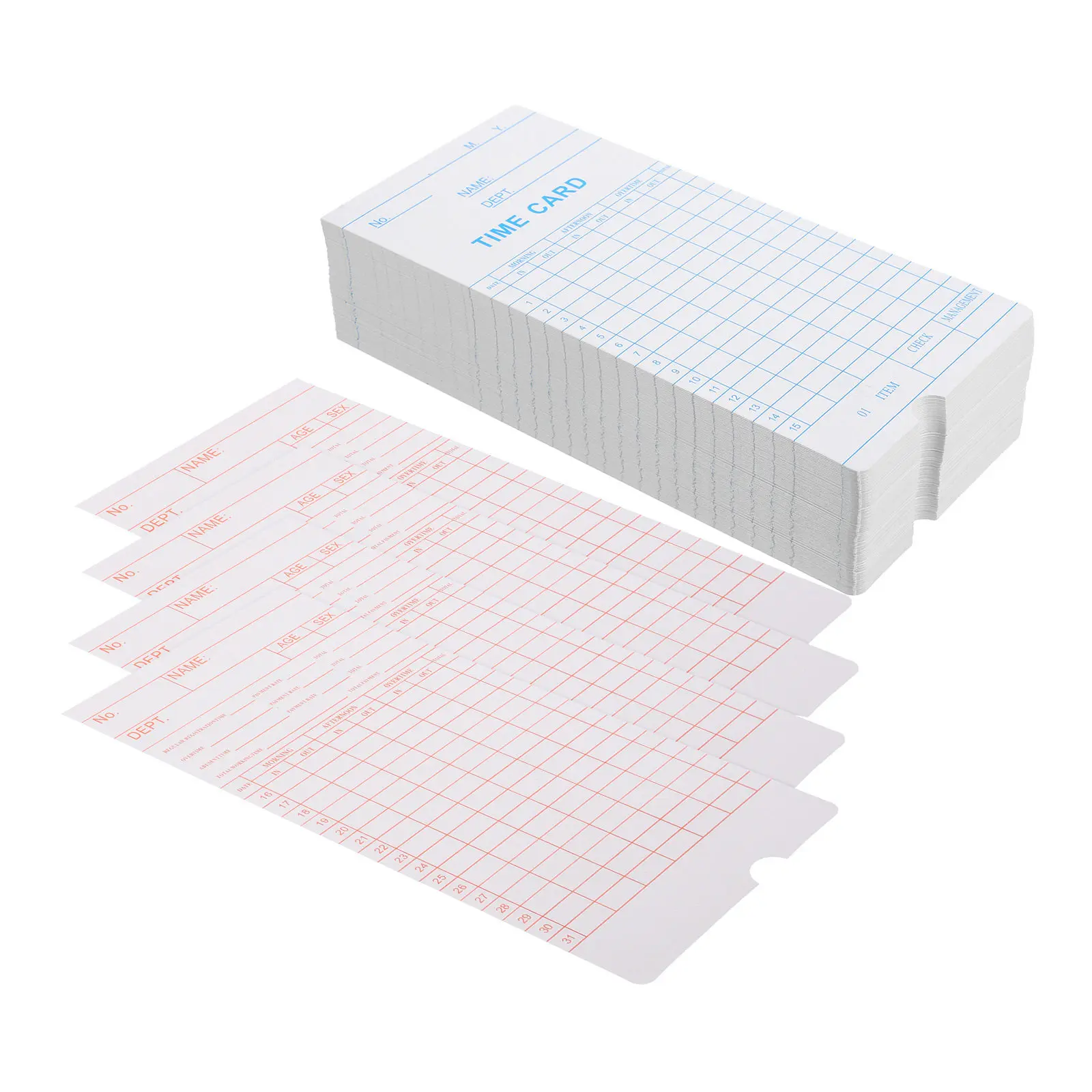 

100Pcs Office Time Cards Sheets Double-Sided Attendance Recording Cards Premium Thick Paper for Employees Daily Weekly Monthly