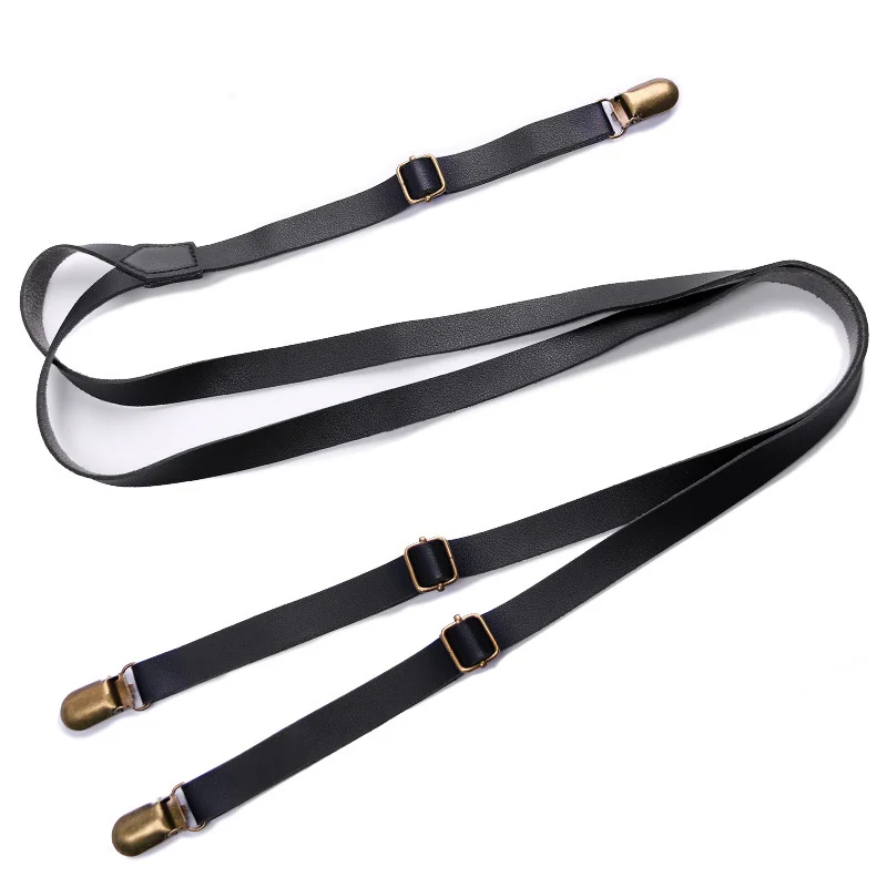 Adult Vintage Strap Clip Men\'s And Women\'s Universal PU Leather Narrow 1.5cm Width Cross 4-clip Jeans Hanging Pant Strap