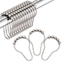 1 pack 12pcs shower curtain rod hooks stainless steel material with rolling balls easy to slide and not fall off