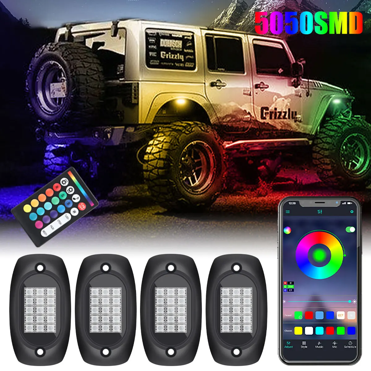 4/5/6/8/12 pods Music Neon LED Car Underbody Light APP Remote Control Car Chassis Light for Offroad Truck SUV 4x4 ATV Rock Lamp