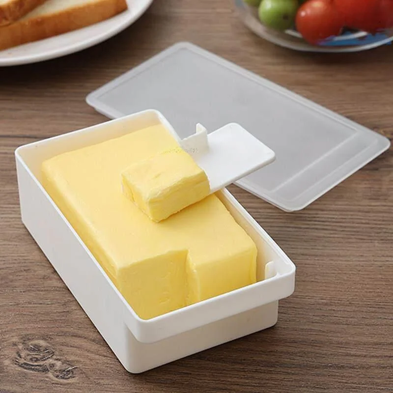 Japanese Style Cream Cheese Storage Box with Lid Refrigerator Compatible Butter Cutter Three Compartment Children's Food Stor...