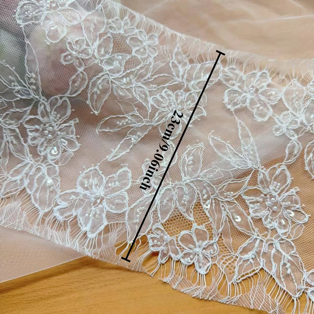 3 Meter/Stück. Seil-Stickerei, Perlen, Pailletten, Spitzenkopfschleier, Hochzeitskleid, Dekorationszubehör, handgemachter DIY-Spitzenbesatzstoff. – Detail 2