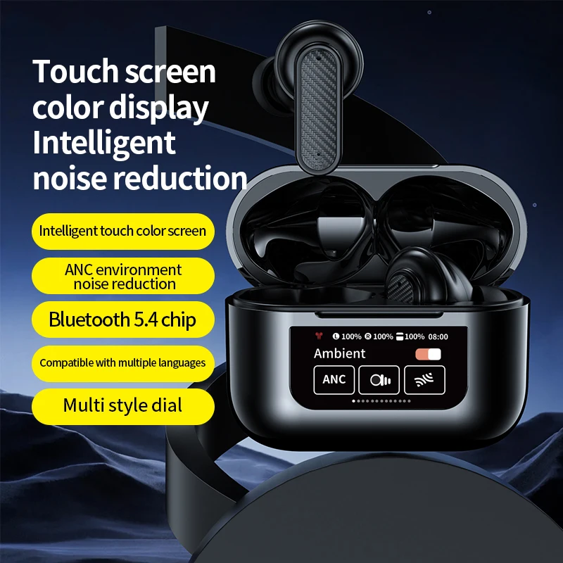 

YW08 Multi functional Touch Color Screen Wireless Bluetooth Earphones ANC+ENC Intelligent Noise Reduction Gaming Headphones