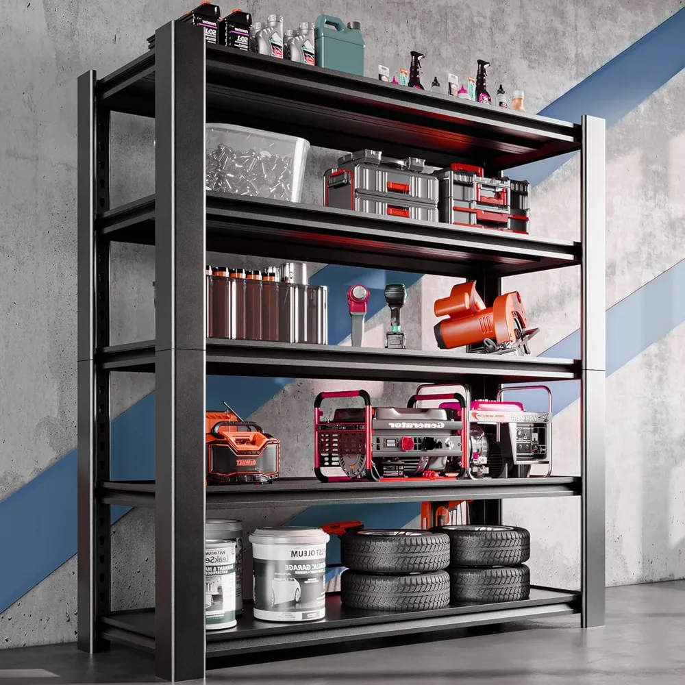رفوف جراج شديدة التحمل مقاس 48 بوصة، أرفف تخزين 3000 رطل، رف تخزين قابل للتعديل من 5 طبقات، أرفف معدنية للمرآب/المستودع