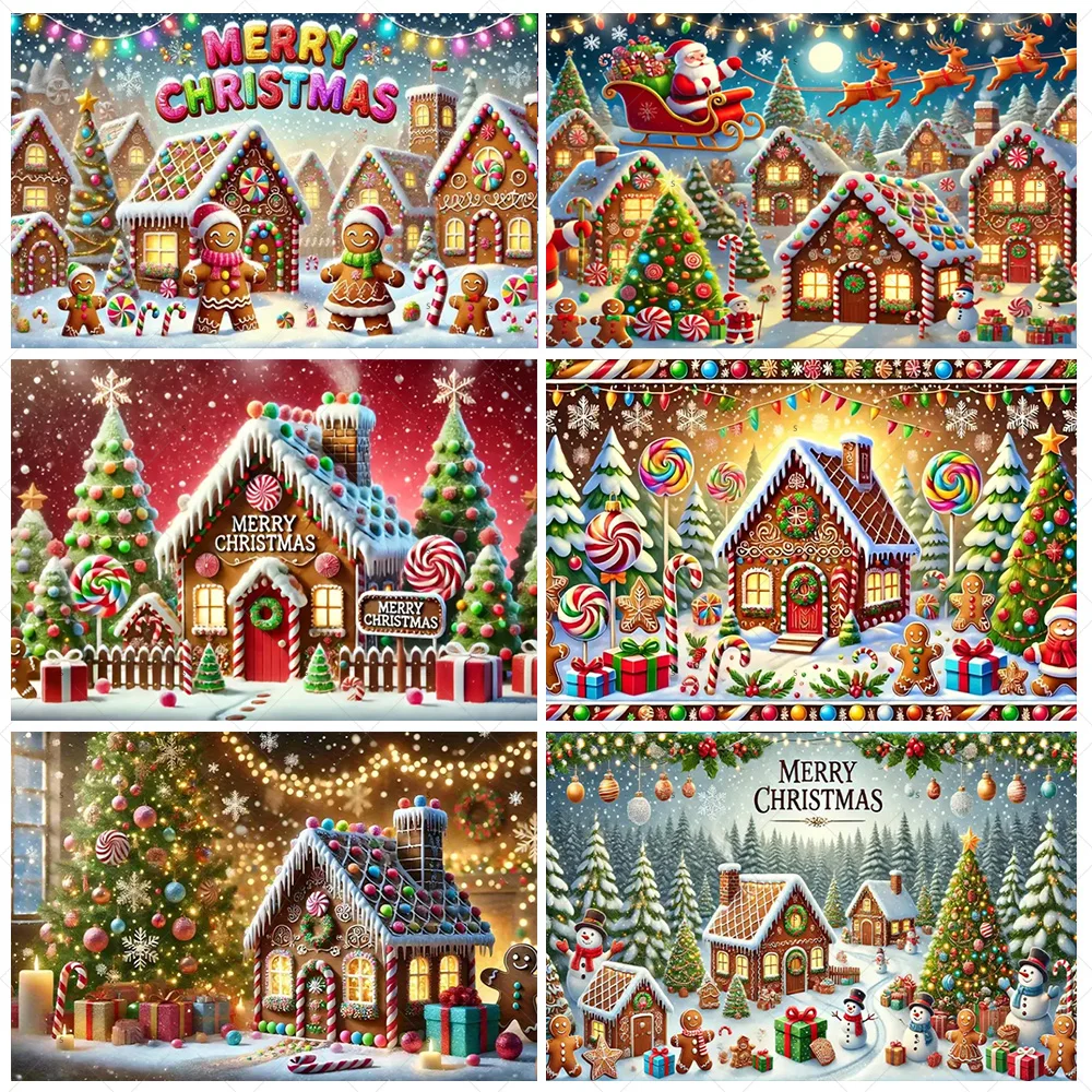

Christmas Gingerbread House ‌Backdrop Supplies Gingerbread People Candy Background Xmas Tree Party Decoration Photography Props