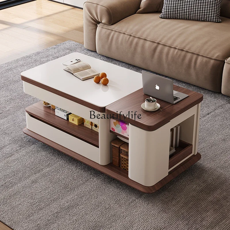 

FG17Medieval style movable lifting rock slab coffee table household small apartment light luxury high-end new multi-functional t
