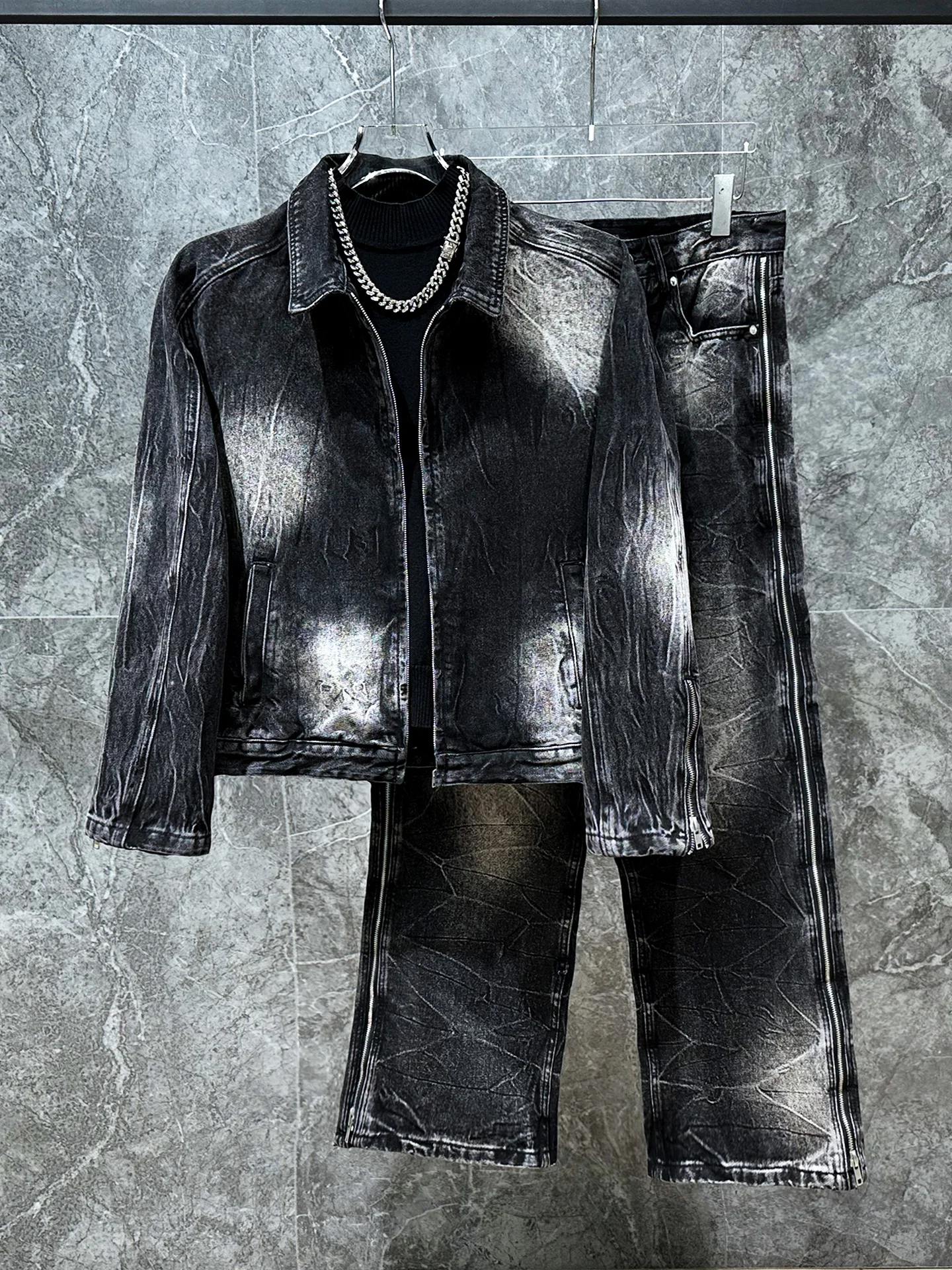 

Faionable Casual Denim Two-Piece Set for Men Autumn New Sle Streetwear Retro INS Cool And Haome Young Men's Suit