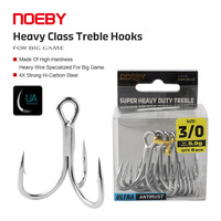 NOEBY Heavy Class Treble Hook 1/0 2/0 3/0 4/0 Big Game Fishing Tackle 6066 4X Hi Carbon Steel Antirust Forged Shark Fishing Hook
