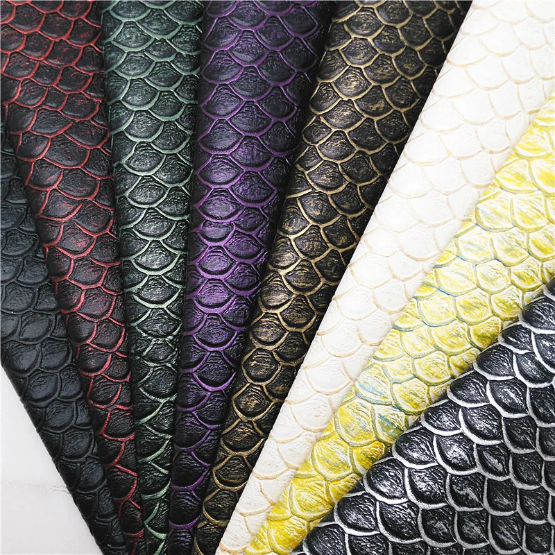 30 x134cm squame di pesce in pelle sintetica goffrata ecopelle tessuto vinilico pelle artigianale fiocchi fai da te borse orecchini rotoli fogli W581