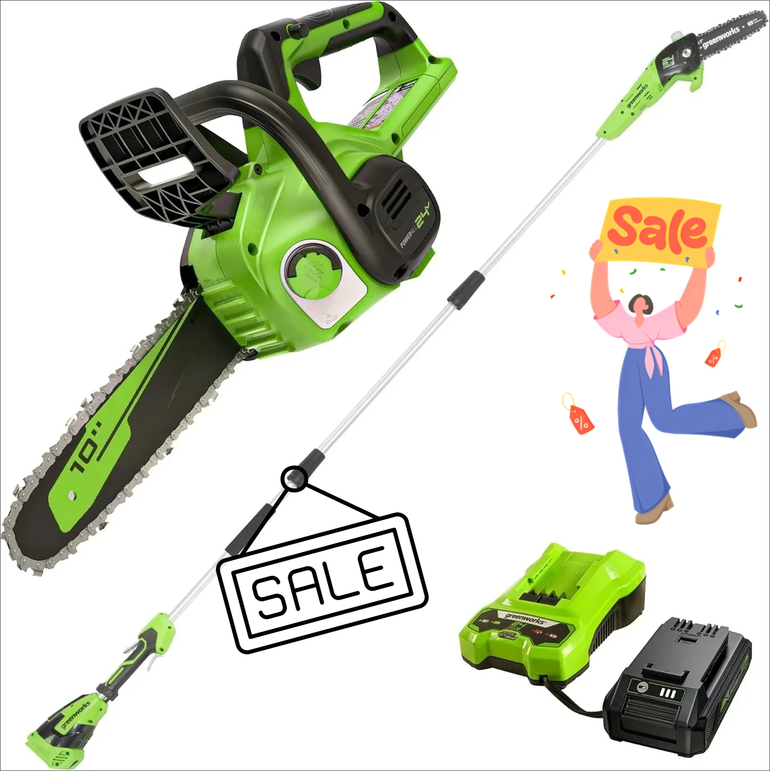 

24V Chainsaw,24V Polesaw,Combo Kit(1)2AH Battery, (1) 2A Chargers