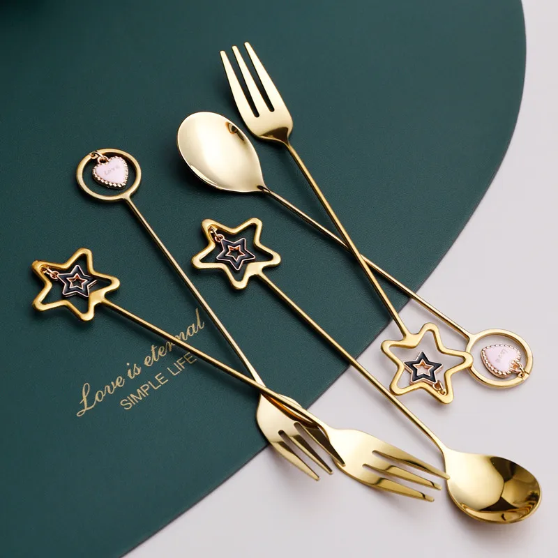 1-10PCS Creative Heart Shaped Spoon and Fork 304 Stainless Steel Dessert Coffee Utensil Set Gift Box for Couples Wedding Favor
