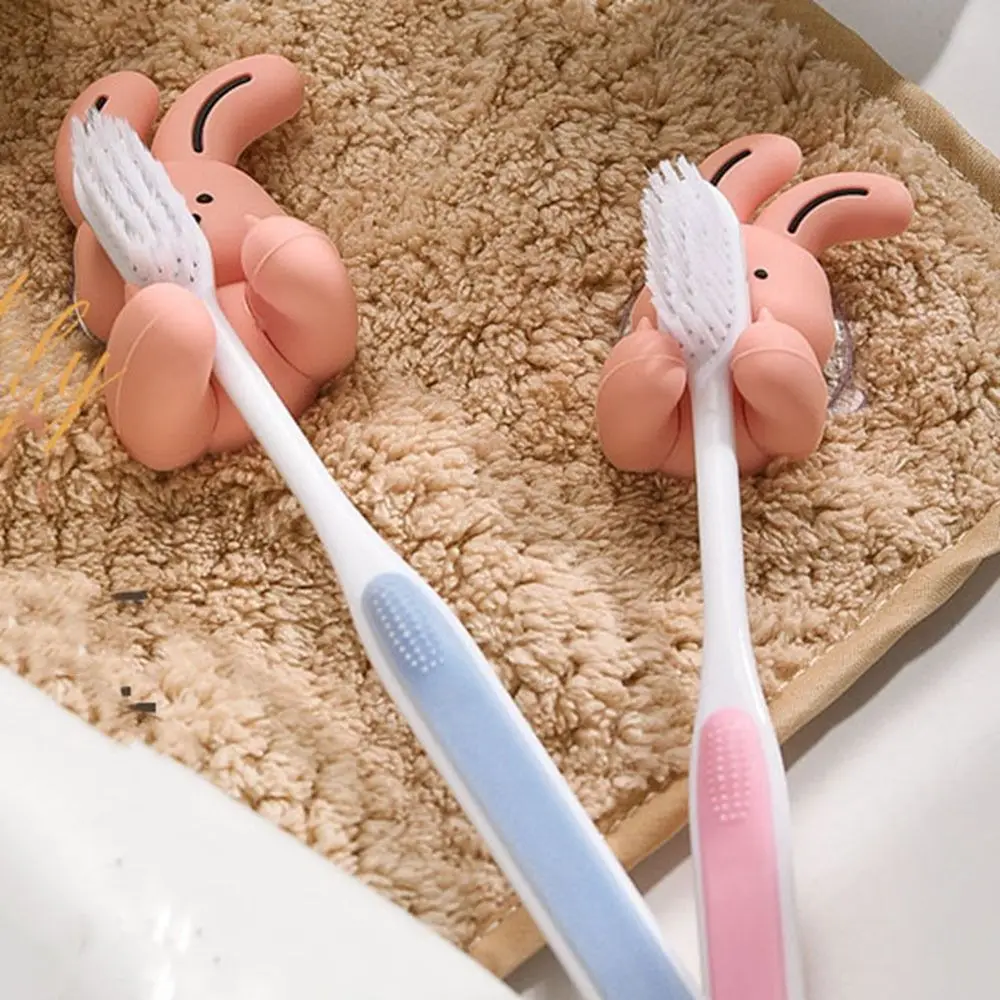Cute Silicone Bunny Toothbrush Holder Wall-mounted Cartoon Shaver Wire Storage Hook Suction Cup Sundries Storage Rack Bathroom