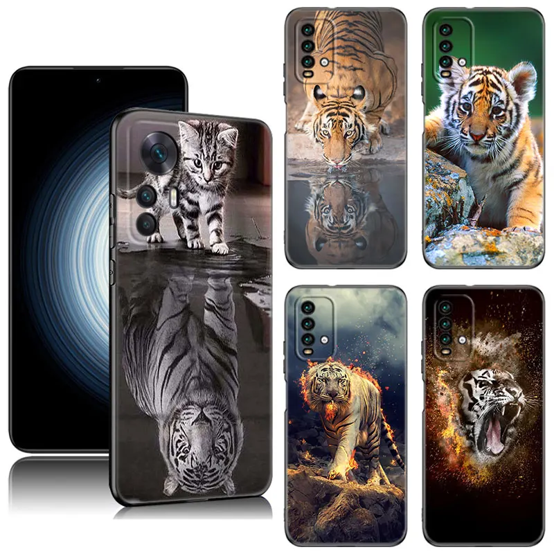 Animal Tiger Black Silicone Phone Case For Xiaomi Redmi 7A 8A 9A 10A 11A 9C 10C 12C 13C 11 Prime A1 A2 Plus 12 4G Note 9T 12R