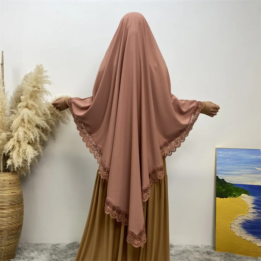 Longue écharpe de prière musulmane en dentelle pour femmes, Hijab, Eid, Djellaba, Ramadan, Vêtements islamiques, Coiffure arabe, Abaya, Turquie, Niqab, Intérieur ab