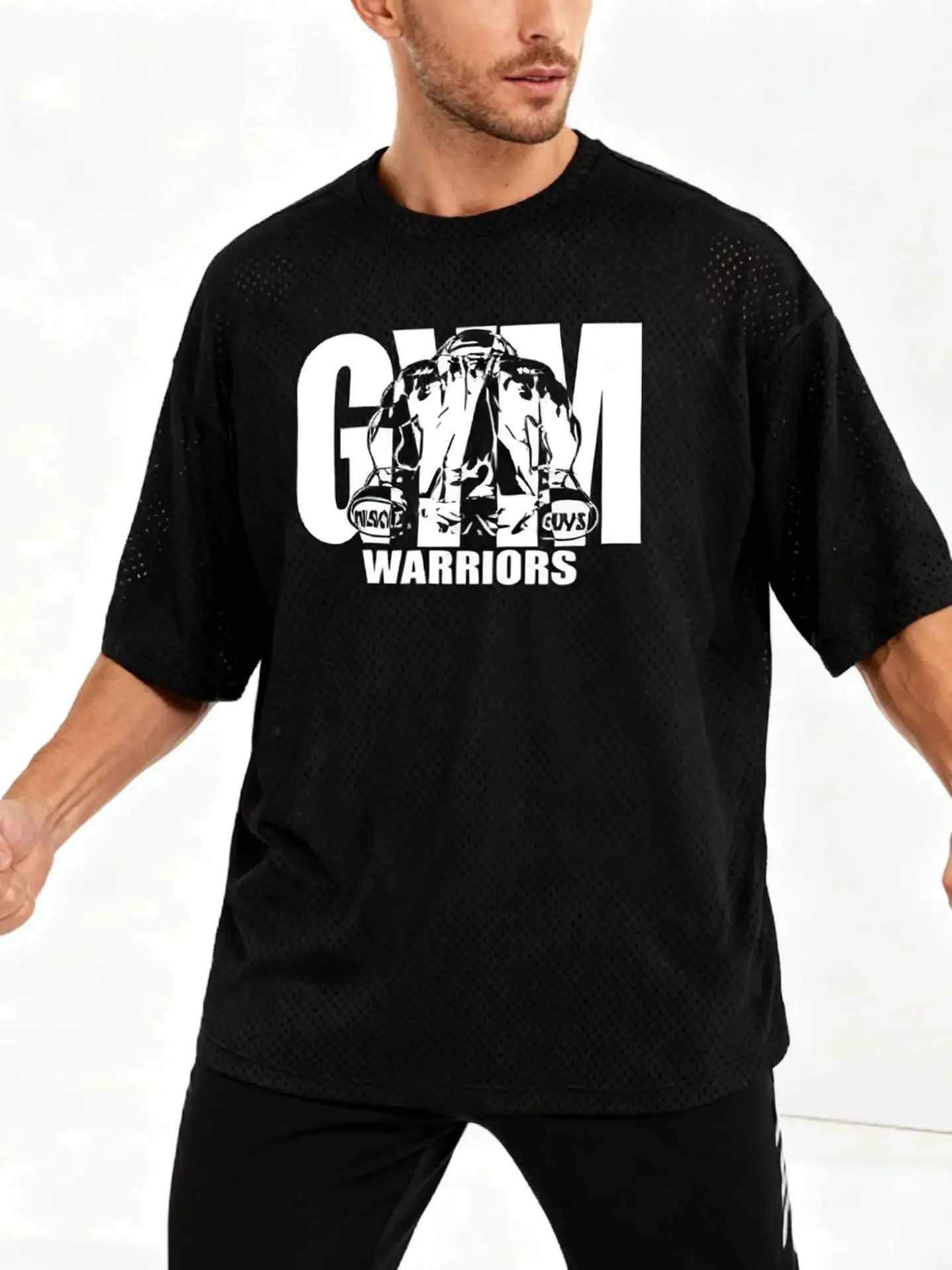 

Men's Oversized Loose Casual Sport T-Shirt Gym Bodybuilding Fitness Short Sleeve Summer Mesh Quick Dry Breathable Clothing