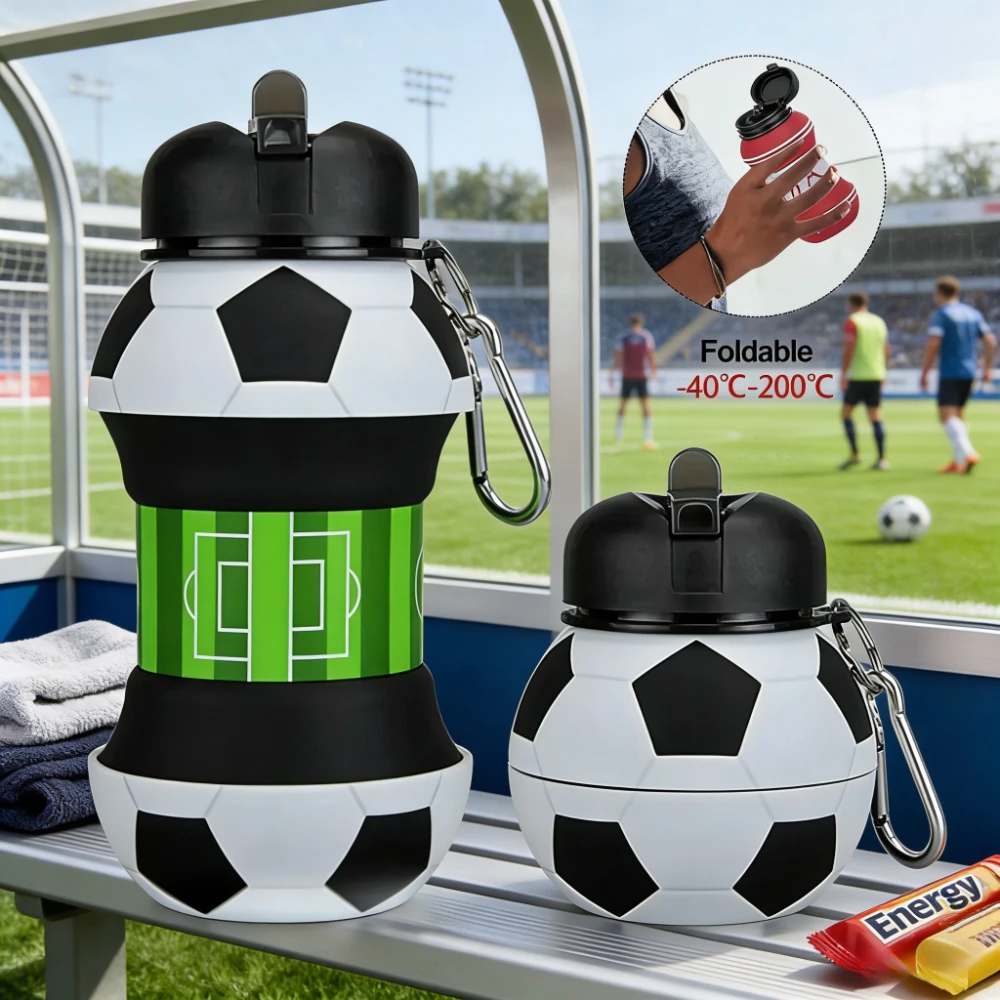2026 Fold Water Bottle Cups Mug Outdoor Sports Football Basketball Baseball Tennis School Leakproof Portable Kids Water Bottle