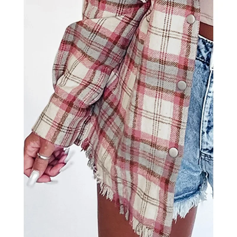 New Arrivals Sense  Design 2024 Autumn Winter New Women's Clothing Fashion Color Contrast Plaid Hooded Single-Breasted Long Sle