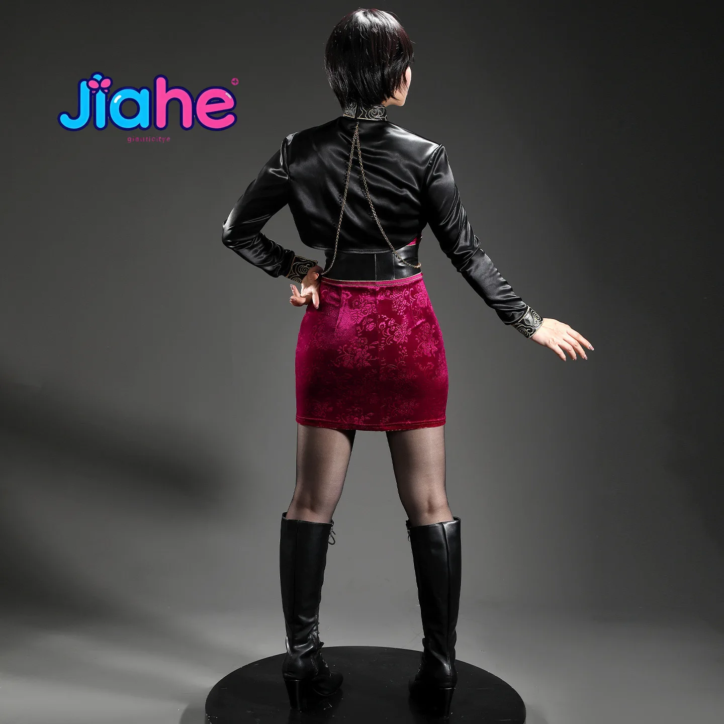 Ada Wong 30th anniversary Resident Evil Game Biohazard Cosplay Costume Halloween women man sexy gold velvet dress shoes suit view 4