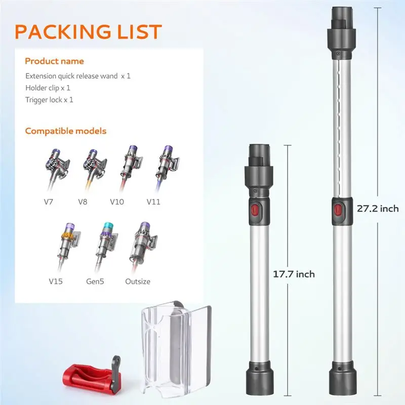 Extendable Wand For Dyson V7 V8 V10 V11 V15 Cordless Vacuum, Versatile Stick Vacuum Replacement Parts -A