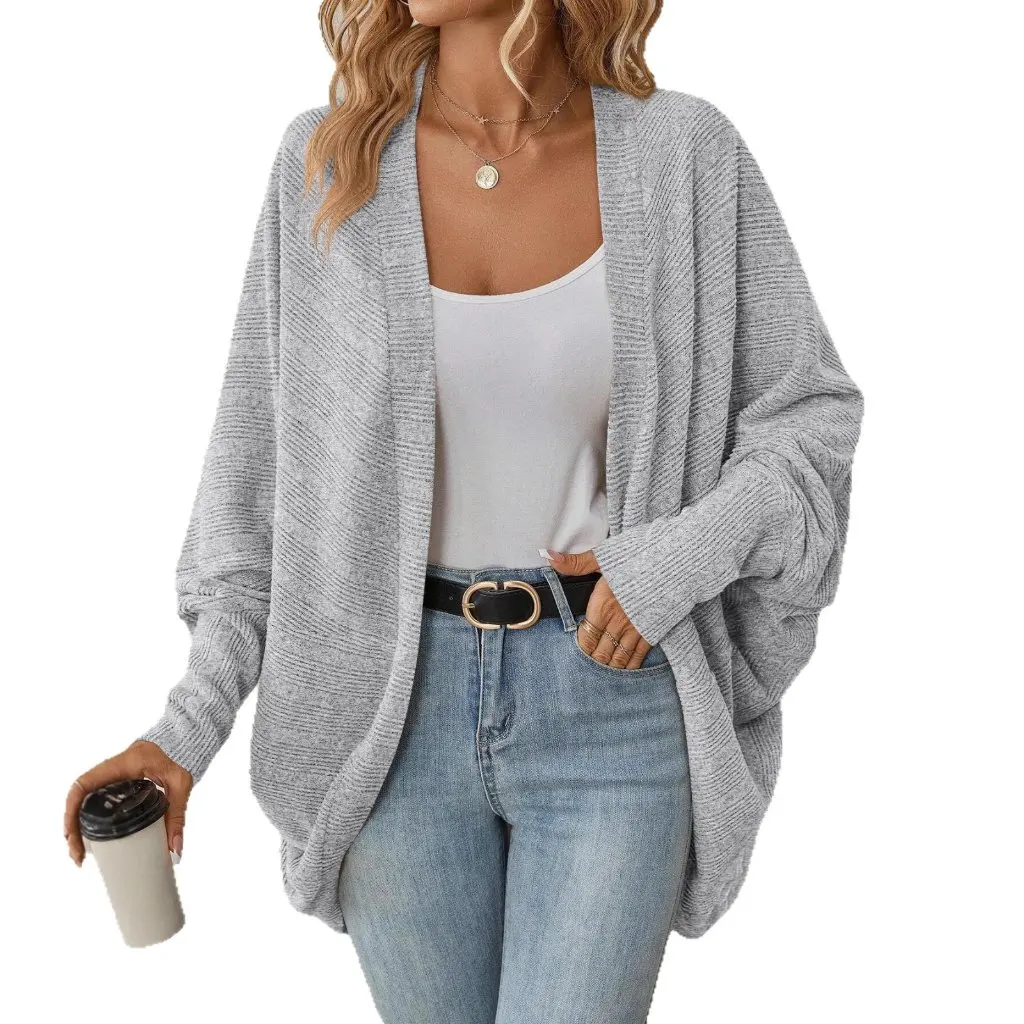 

Autumn Winter Pure Color Midi Knitted Open Cardigan V-Neck Slimming Casual Versatile Fashion Women's Top