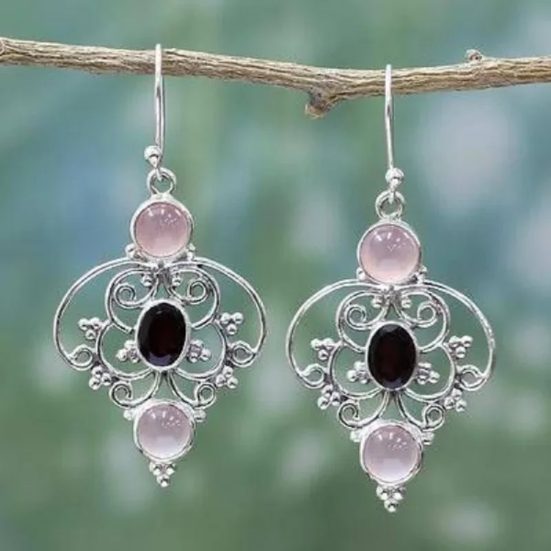 New Vintage Hollowed Out Flower Stamen Ear Hook Earrings Fashion Silver Plated Party Travel Women's Exclusive Jewelry Accessorie