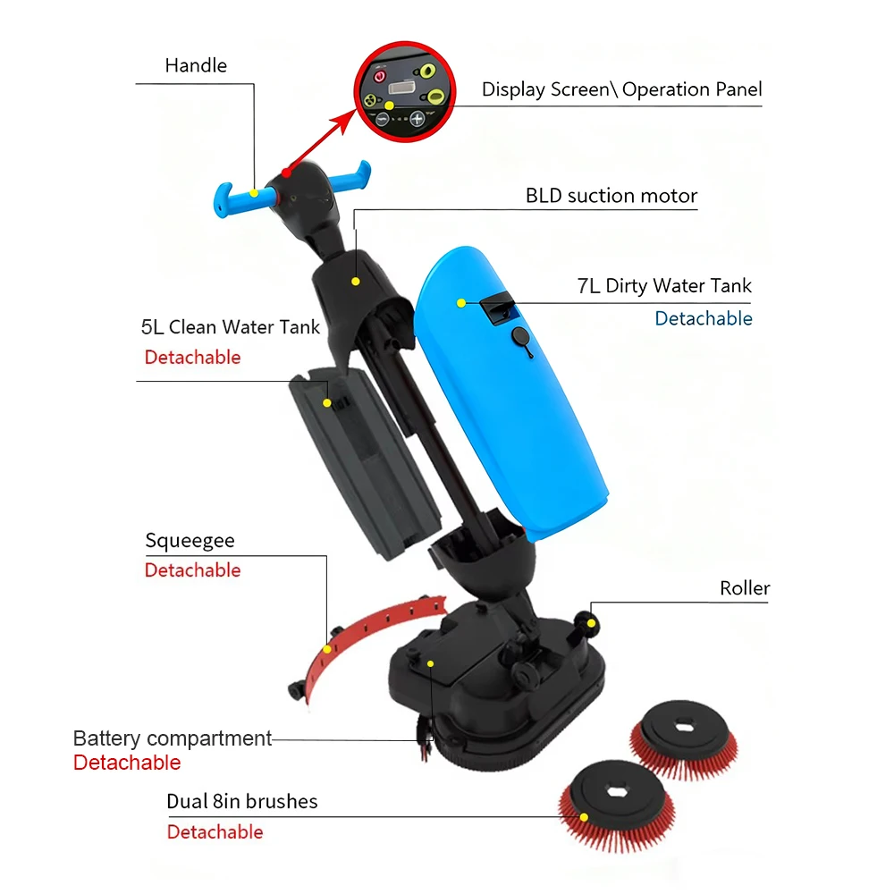 Foldable Mini Floor Sweeper Electric Floor Scrubber Cleaning Machine for Burnishing Concrete Floors for Small Areas