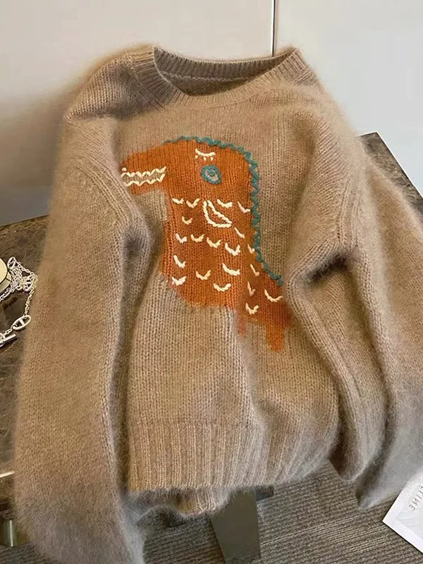 Soft Cozy round Ne Knitwear Faionable Lazy Sle Women's Small Size Slimming Korean System Autumn Wear Long Sve Sweater