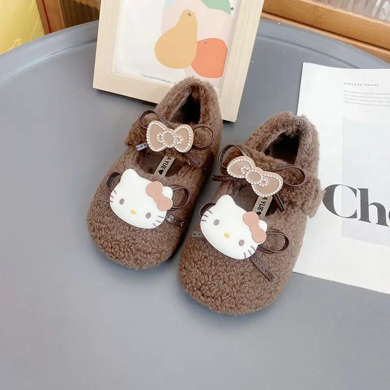 مرحبا كيتي الشتاء أحذية الأطفال الجديدة سانريو فتاة Kawaii أحذية قطنية دافئة لينة أسفل عدم الانزلاق الاطفال الأميرة الشقق الموضة #2