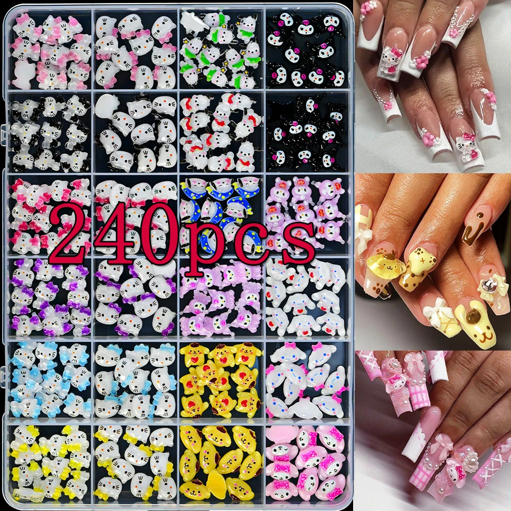 1 caixa sanrioed olá kitty kuromi arte do prego jóias encantos kawaii kuromi melodia strass para decoração de unhas y2k manicure peças