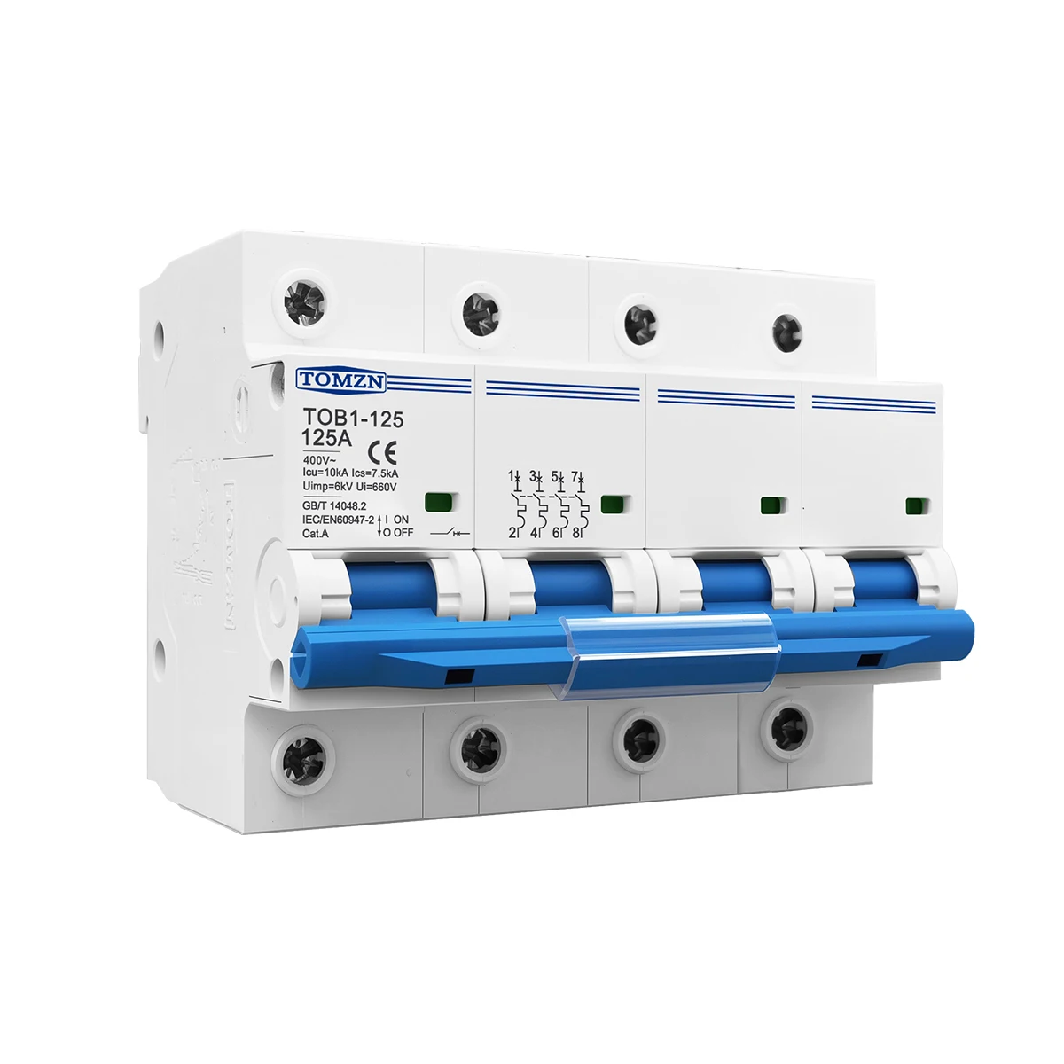 1P 2P 3P 4P 400V AC عالية التيار MCB 80A 100A 125A قطاع دارة التبديل 35 مللي متر Din السكك الحديدية ماس كهربائى حماية الزائد 10kA