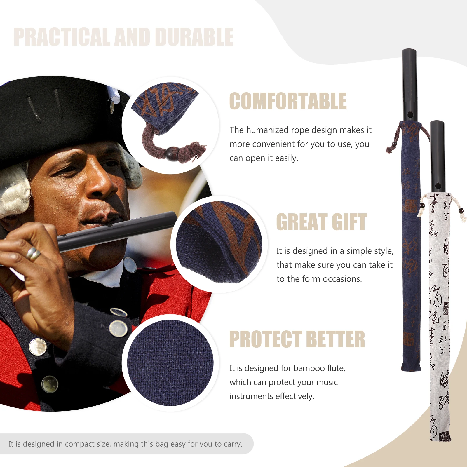 

2Pcs Bamboo Flute Protection Bags Cotton Linen Storage Cases Compact Easy Carry Flute Pouch Wind Instrument Holder