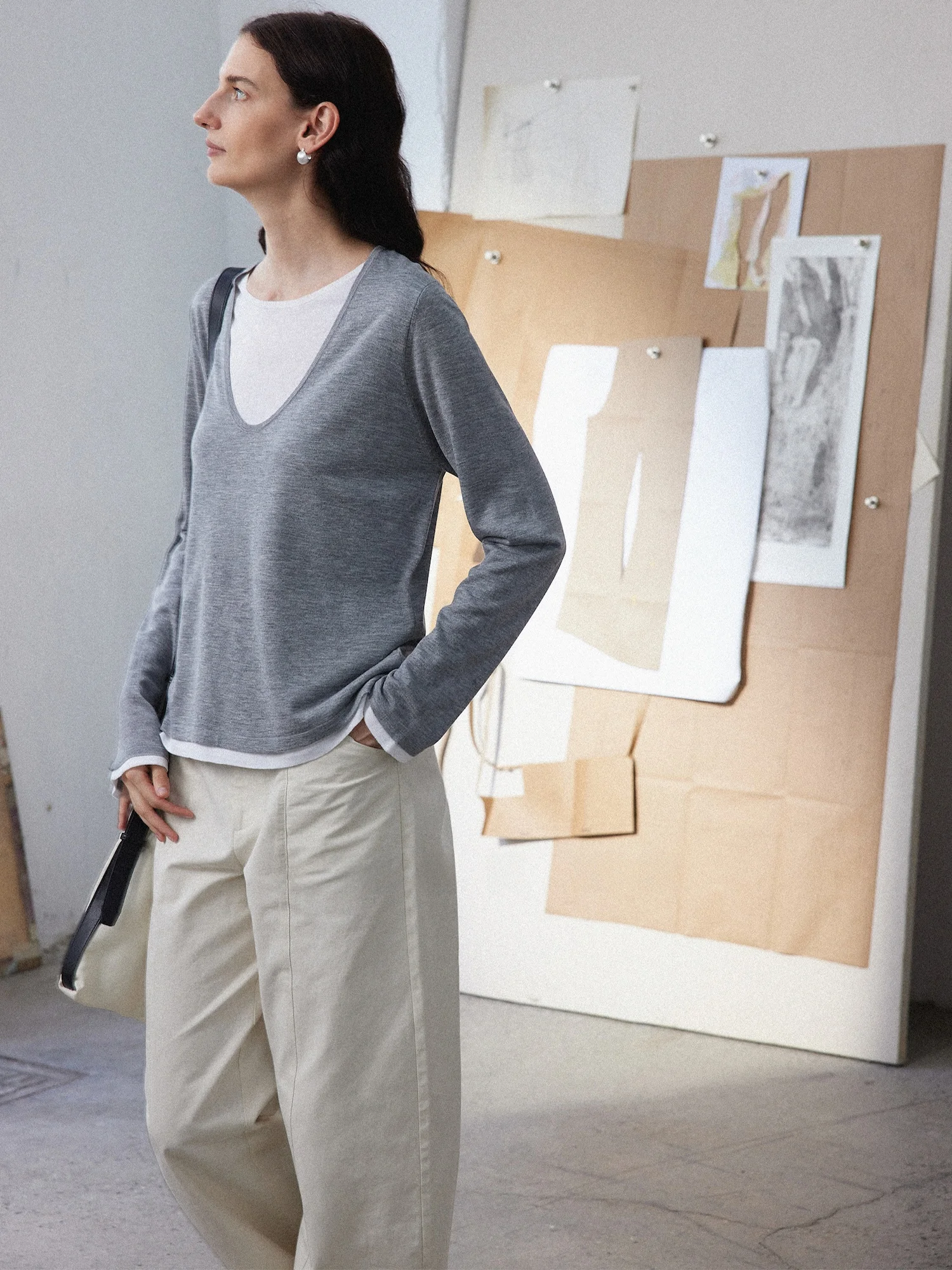 

AMOR Мягкий шерстяной свитер с вставками из кашемира, свободный вязаный джемпер, базовый слой, топ из полиэстера и акрила, V-образный вырез, длинный рукав, зимний.