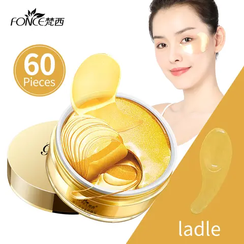 60개 FONCE 여성용 골든 모이스춰라이징 아이 마스크 패치, 보습 및 보습, 흡수 용이, 순하고 자극 없음
