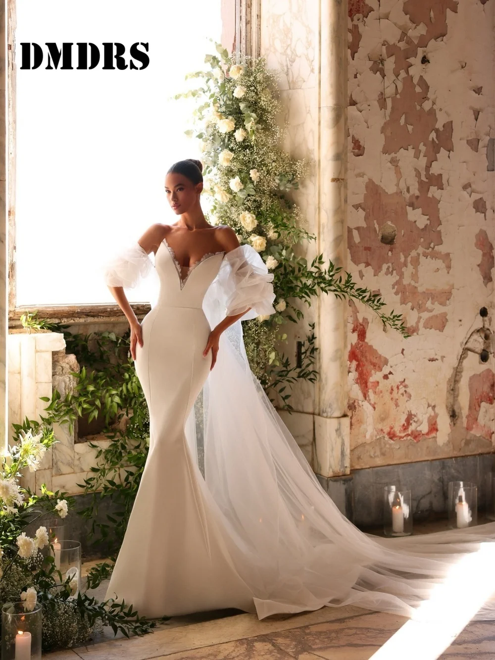 Charmante Strapless V-hals Trouwjurken Elegante Mouwloze Bruidsjurken Luxe Satijn A-lijn Vloerlengte Bruidsjurken Vestido