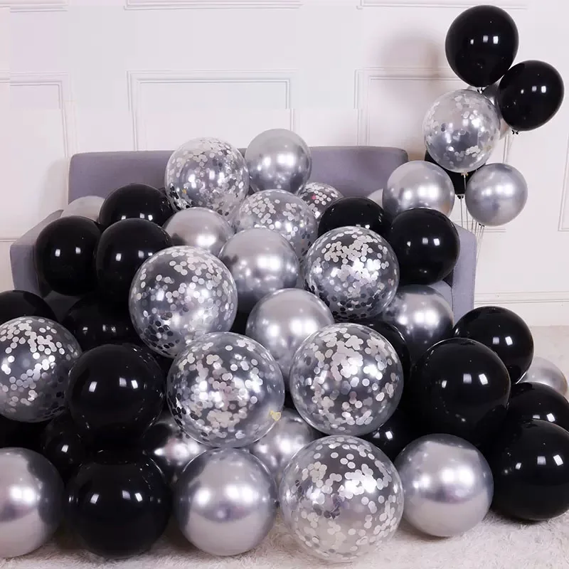 30pcs Silver Black Confetti Latex Balloons Happy Birthday Party Decorations Adult Kids Boy Girl Baby Shower Wedding Supplies