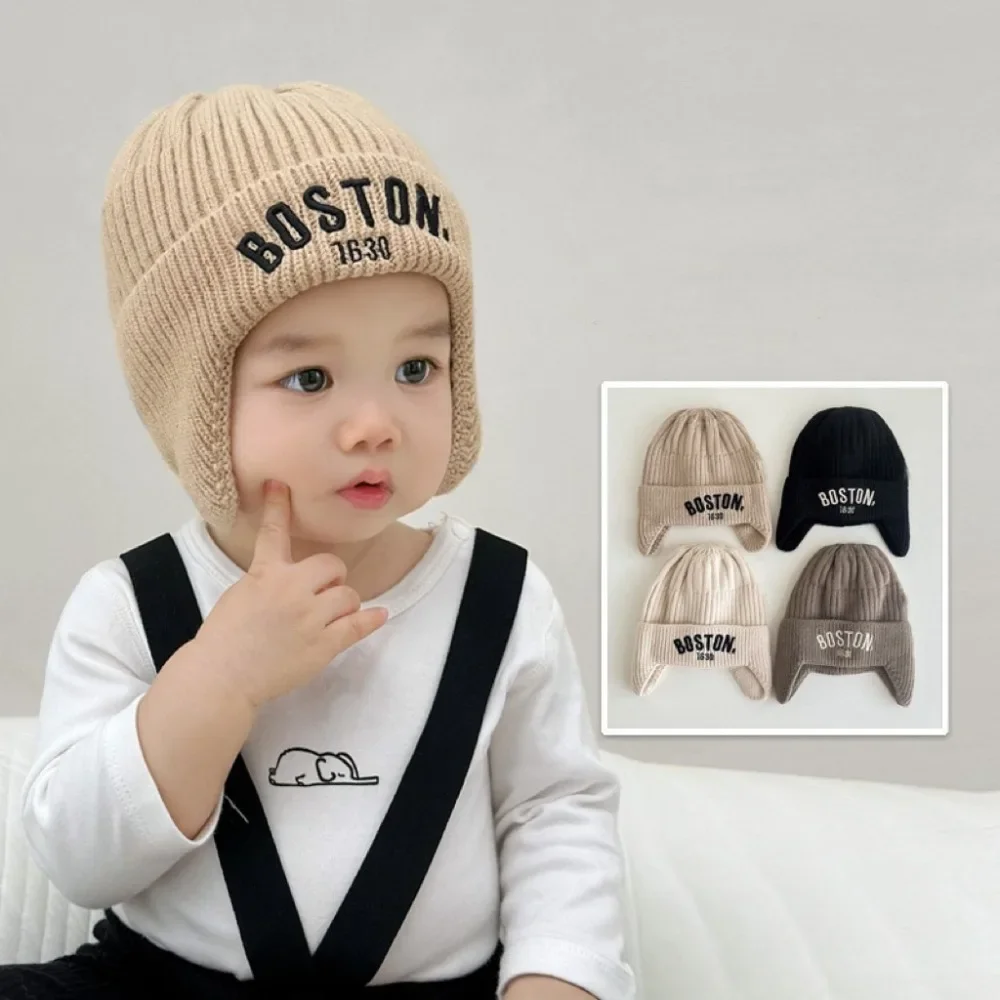 Solid Color Letter Baby Hat Beanie Cap Winter Warm Knit Hat for Girl Boys Vintage Embroidered BOSTON Toddler Kids Crochet Bonnet