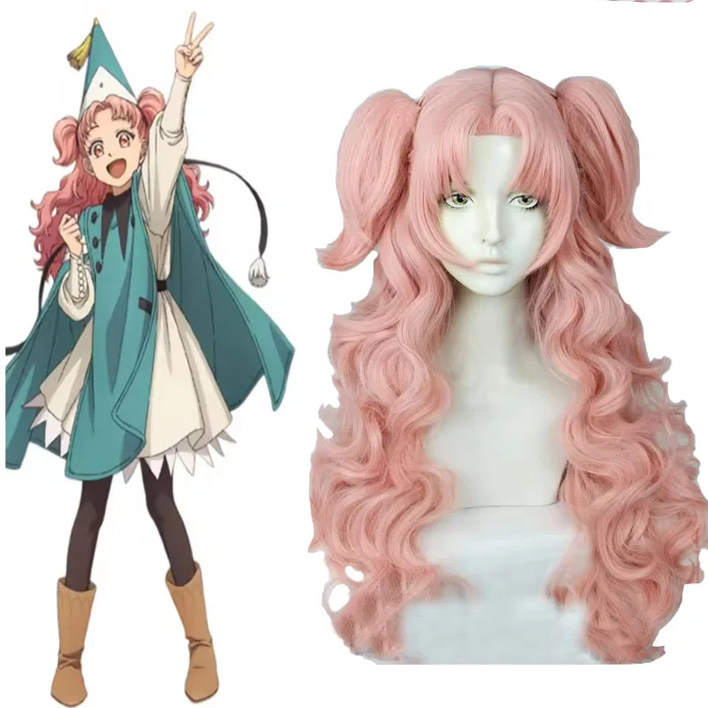 Anime Witch Hat Atelier Tetia Cosplay Wig Heat Resistant 75cm Long Pink Wavy Ponytails Synthetic Wigs for Halloween