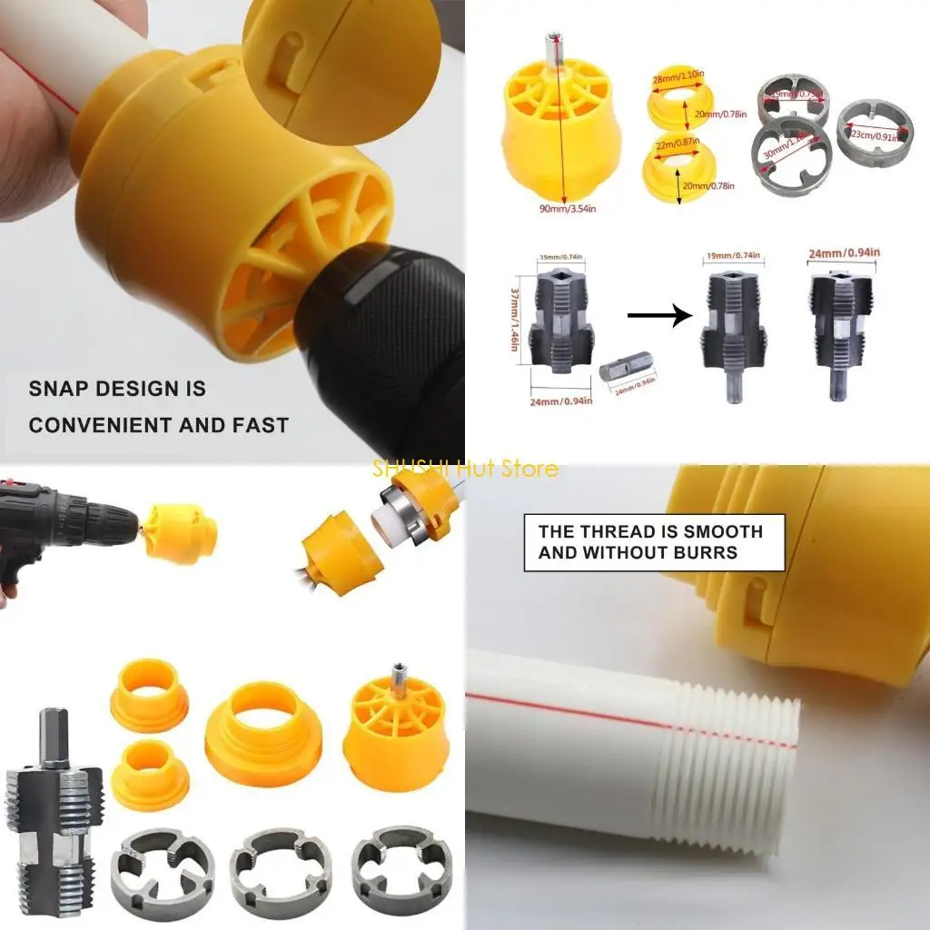 

Home Renovation PVC Pipe Thread Maker Tool for Electric Drill Comes with 3 Precise Dies Easy Installation Precise Work D57B