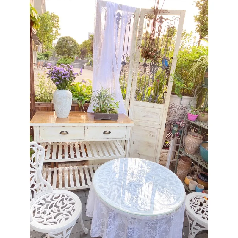 balcony flower stand outdoor pastoral art solid wood rectangular table garden garden decoration shelf