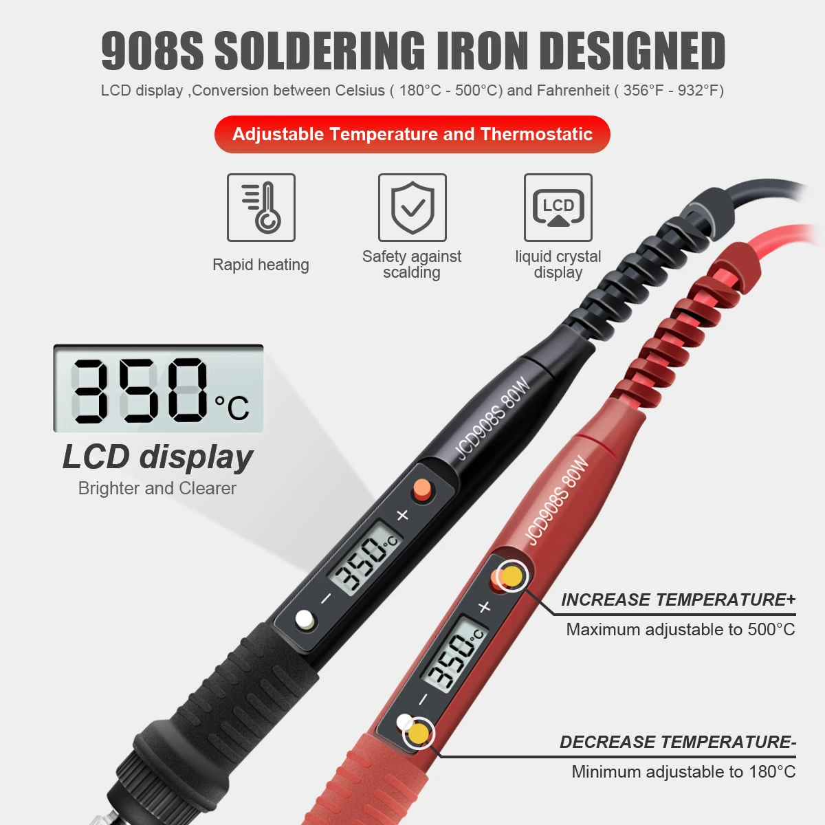 JCD 908S 80W Electric Soldering iron Adjustable Temperature 20S Fast Warm-Up Solder iron LCD display Welding Repair Tools