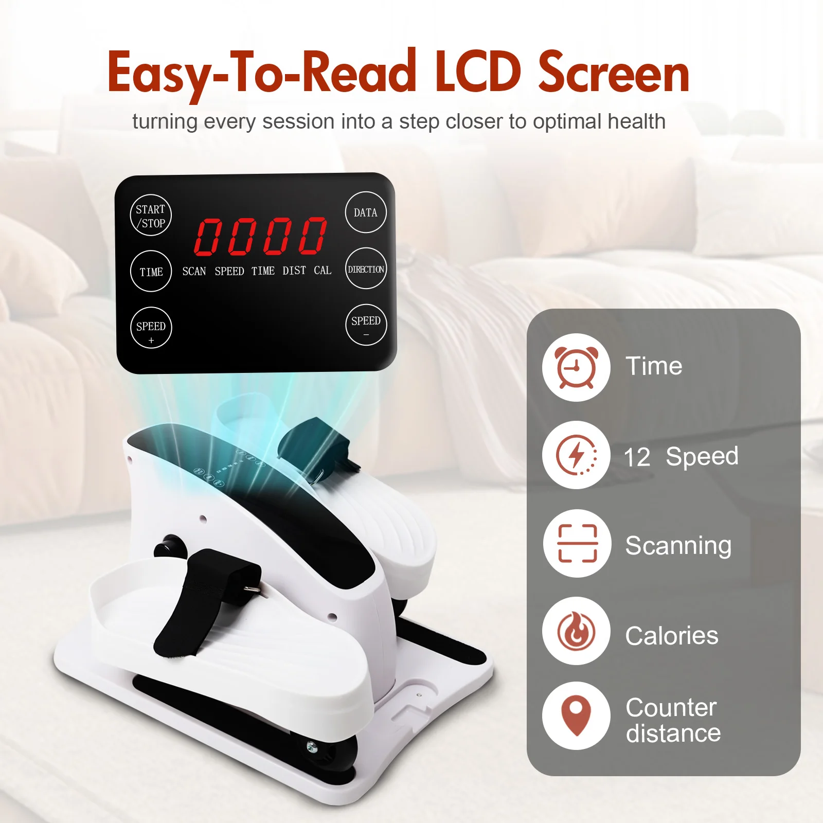 مدرب كهربائي بيضاوي الشكل يجلس الساق التمارين المحمولة دواسة صغيرة المدرب 12 سرعة قابلة للتعديل التحكم عن بعد للمكتب المنزلي