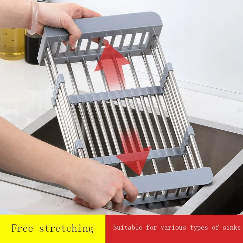 Drain Basket and Cloth holder Set Kitchen Tools Telescopic Drainage Basket Stainless Steel Telescopic Water Tank Drain Bracket