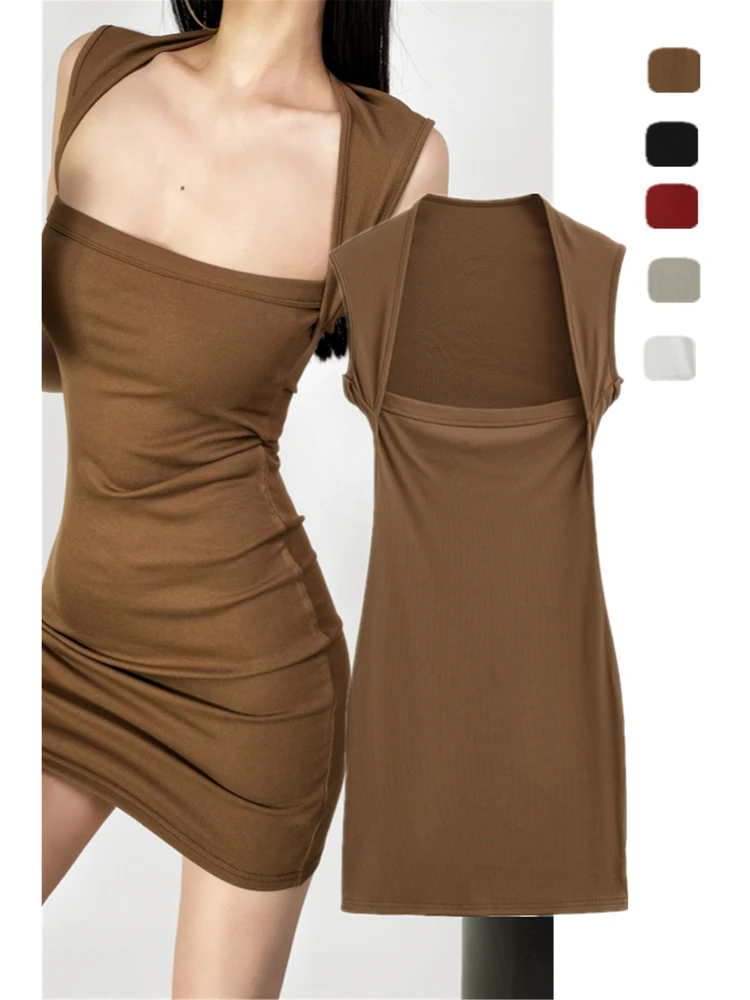 Sexy Tight Bodycon Dr with Strapl Vest And oulder Wrap  Skirt Reveal Good Figure Retro Large Collar Hot Girl