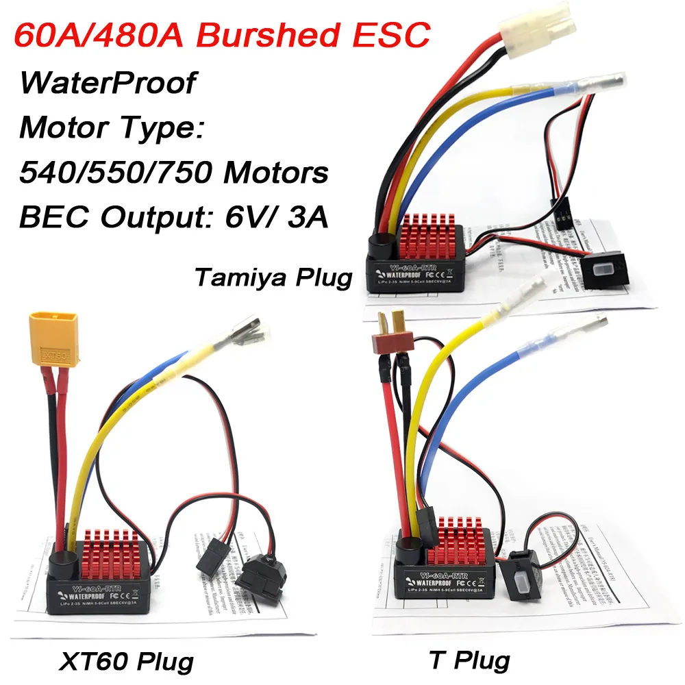 Waterproof 1060 RTR 60A Brushed Electronic Speed Controller ESC For 1:10 1:12 RC Boat HSP Car RC Car Axial scx10 VS QuicRun