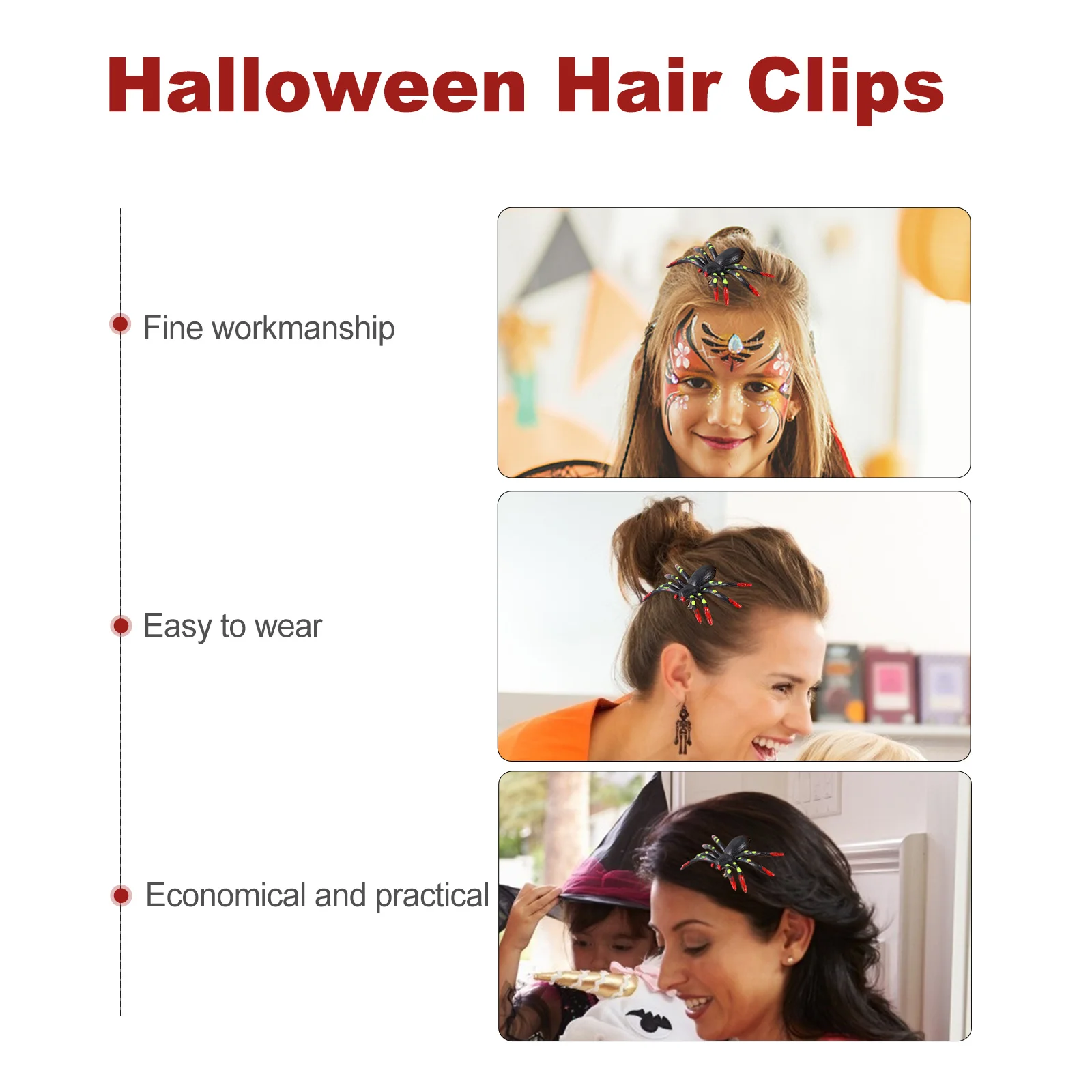 

4 Pcs Hair Barrettes Prank Props for Halloween Party Accessories Tricky Toy Spider