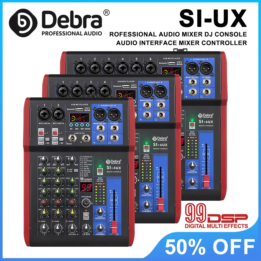 

Профессиональный аудиомикшер Debra SI-UX Series, 4/6/8-канальный DJ-микшер с Bluetooth 5.0 и 99 цифровыми DSP-эффектами для студий и баров